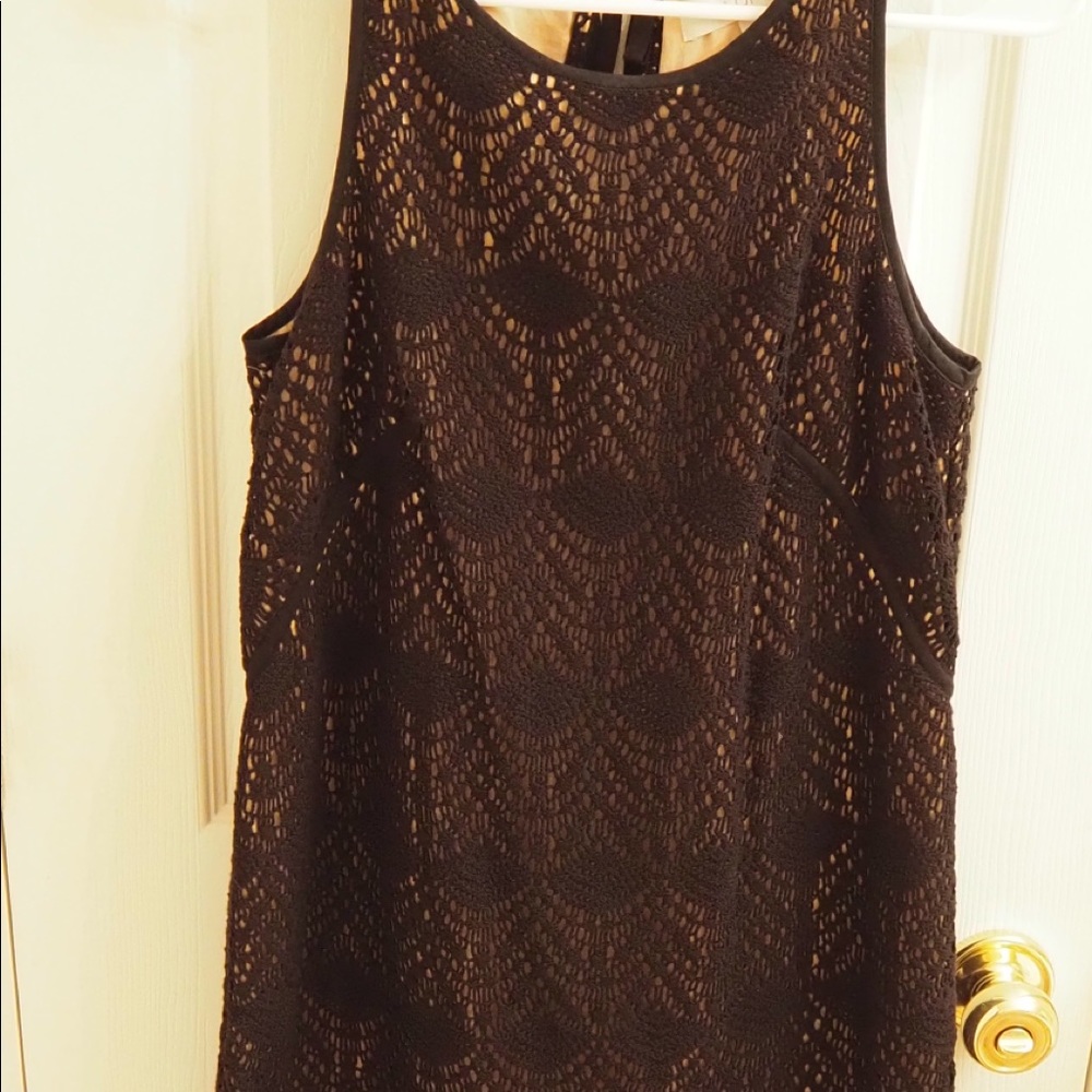 LOFT black net overlay shift dress